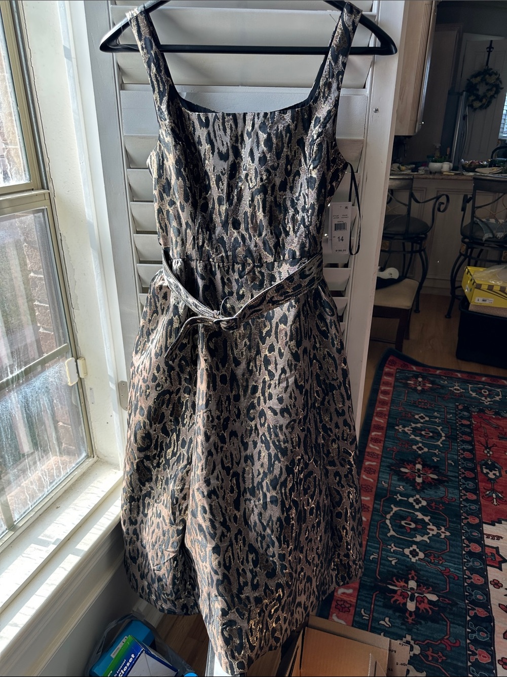 julia jordan Metallic Leopard-Print Midi Dress in Black & Gold
